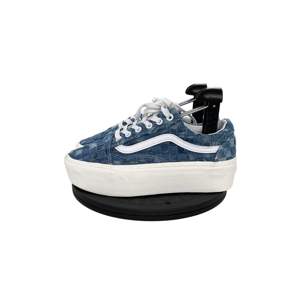 Womens Vans Woven Old Skool Stackform Denim Multi Sneakers Size 7 Blue White